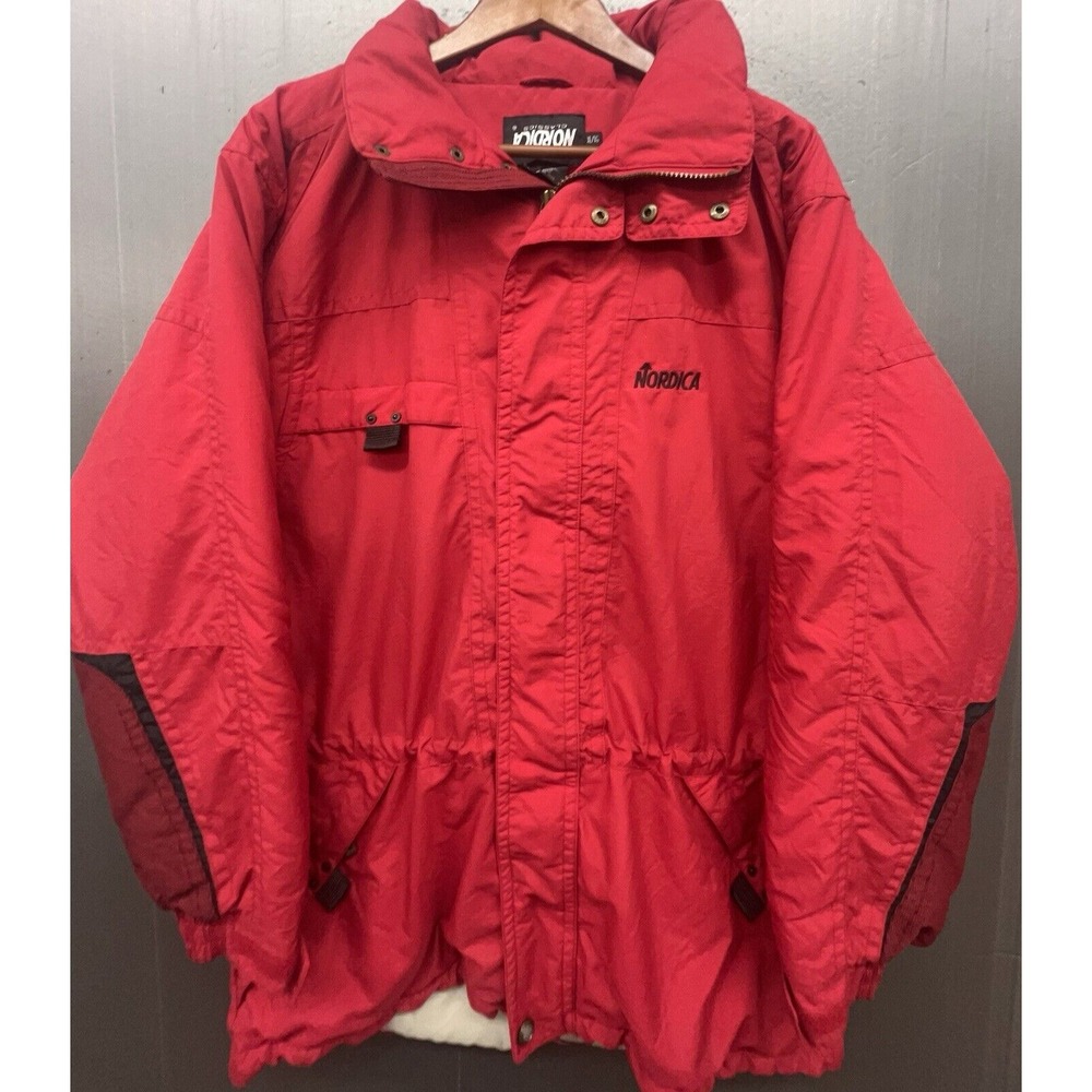 Nordica Jacket Men XL‎ Red Rollaway Hood Ski Snow Heavy Winter Coat Vtg 90s Y2K